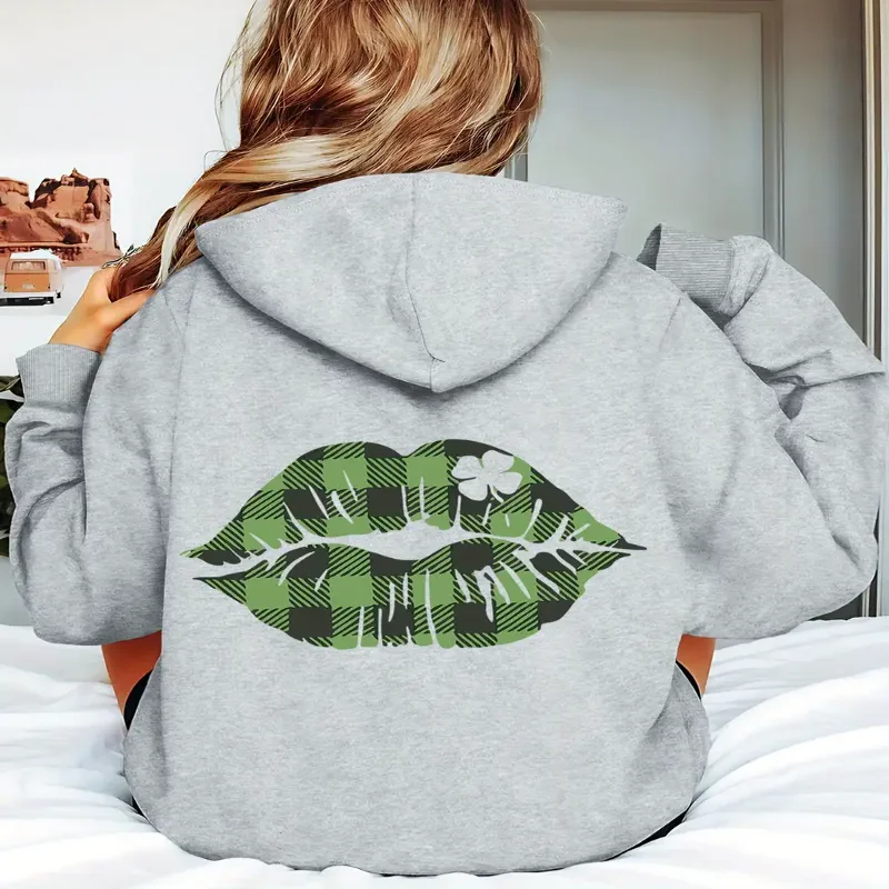 

Женская повседневная толстовка с рисунком, толстовка с капюшоном и принтом смелых губ, свободная посадка, осенне-зимний сезон, комфортная повседневная одежда