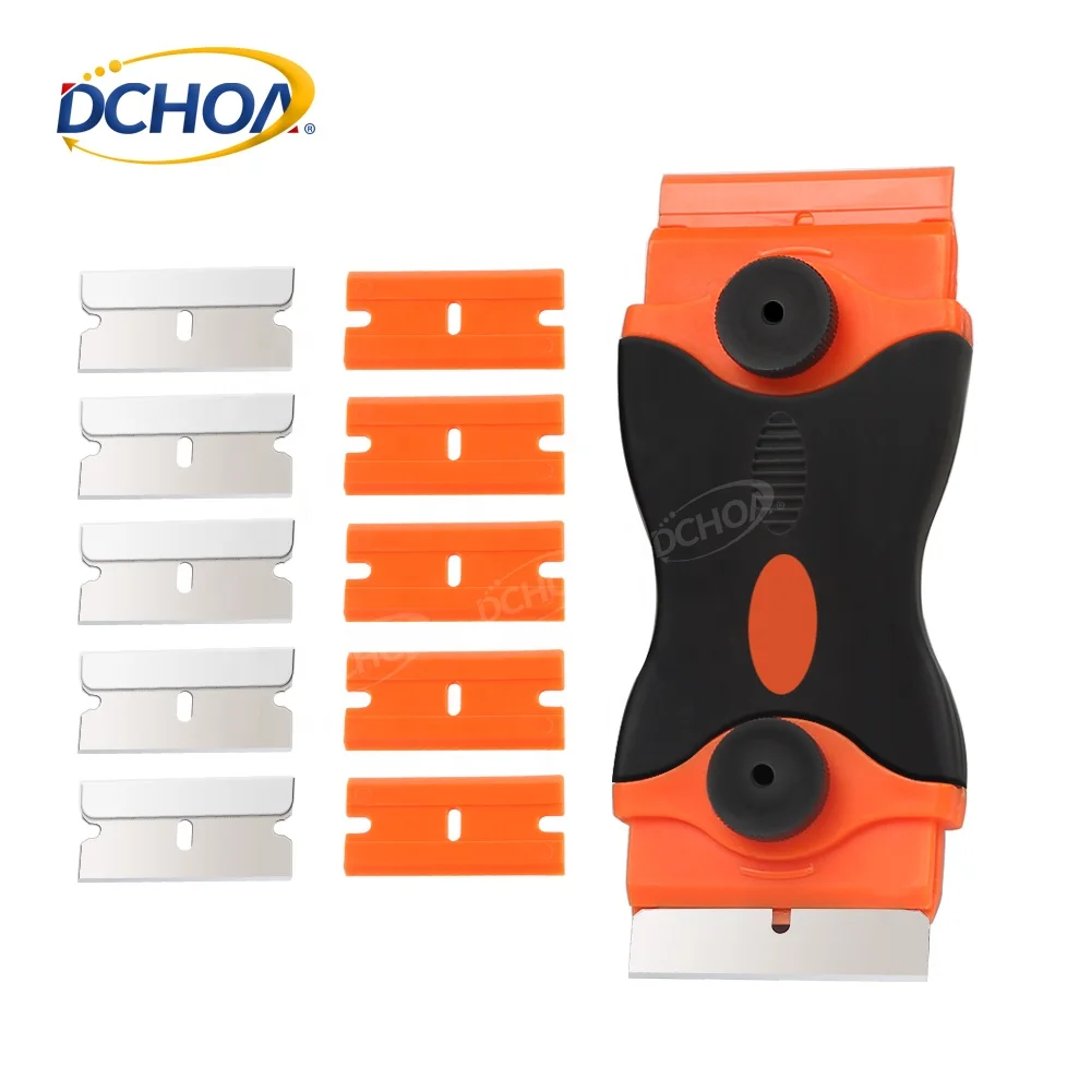 Razor Blade Scraper Double Edge Razor Scraper Remover Tool Plastic Squeegee Scraper For Car Glass with Blades  window tint tools