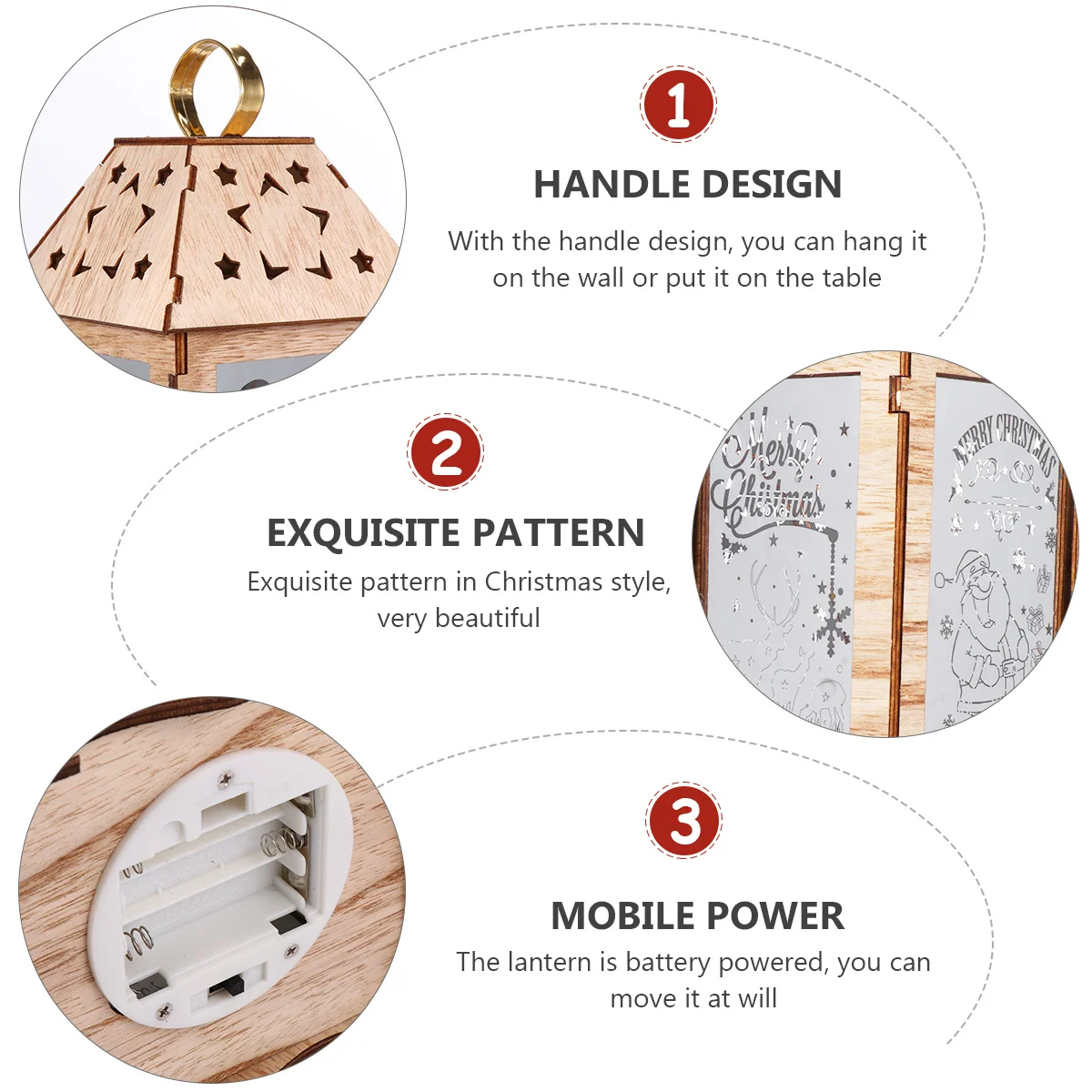 

1pc Wooden Wind Lantern Retro Christmas Decoration Led Atmosphere Lamp For Indoor Wall Desktop Decor Xmas Handle Light