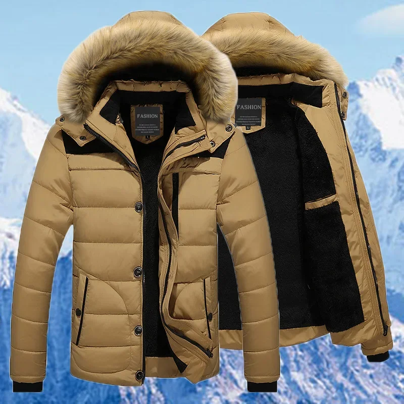 

Coats Fur Collar Hooded Parka Down Jackets Outerwear Male Warm Overcoat Wool Liner Parkas Coat Winter New Men Warm Cotton Jacket