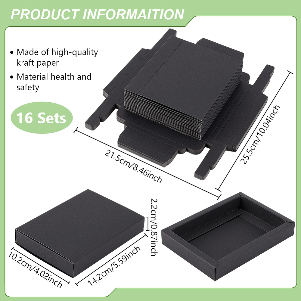 16PCS Black Paper Drawer Boxes 5.59x4.02x0.87 Inch Rectangle Kraft Paper Gift Box Cookie Boxes for Wedding Party Gifts