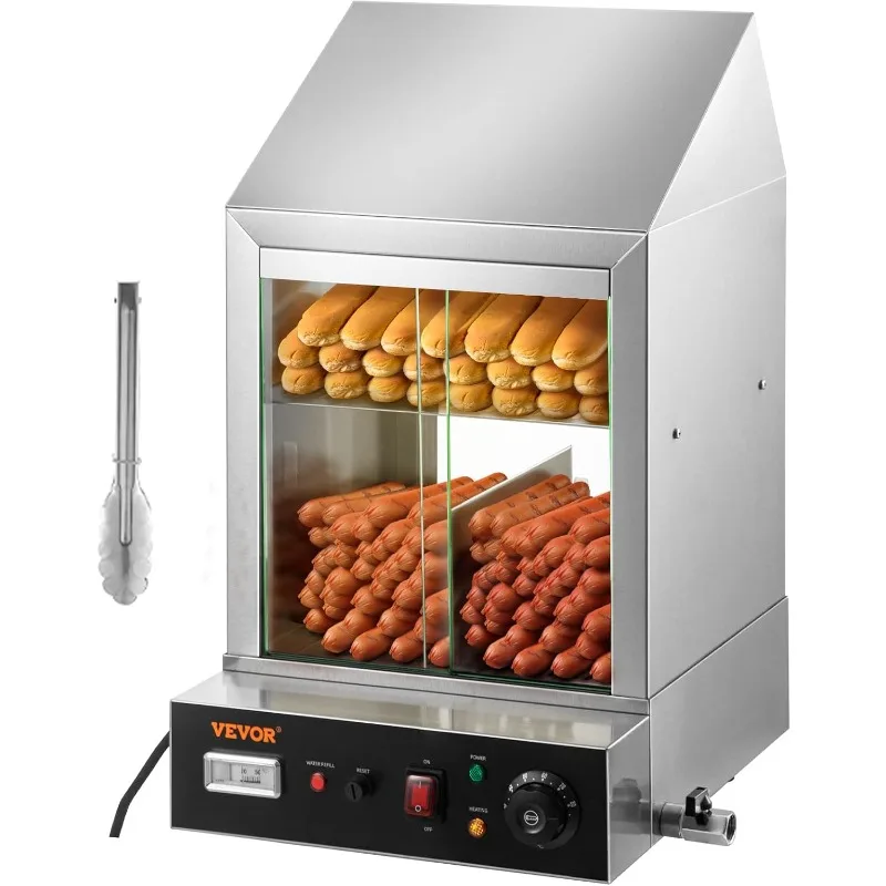 VEVOR Hot Dog Machine, 36 L, 2-Tier Hot Dog Steamer for 200 Hotdogs & 42 Buns, 1200W Electric Bun Warmer Cooker with Rotary Knob