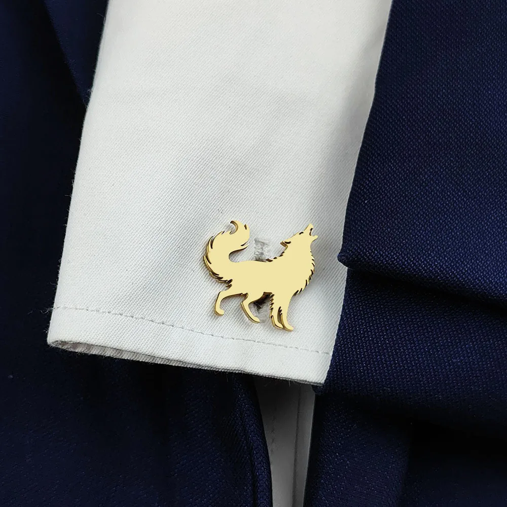 Cross border new accessories suit stainless steel accessories flat cutting wolf brooch in stock