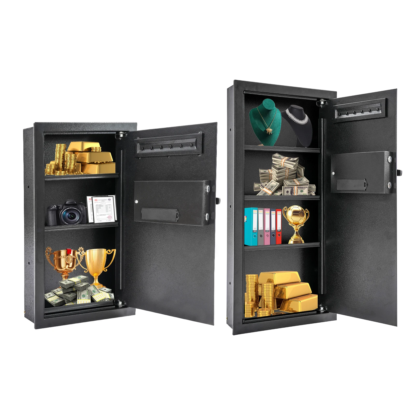 

37*10cm Black Steel Wall-mounted Safe Hidden Wall Safe with Type-C Cable Keys Bedrooms Studies Cloakrooms Hotels