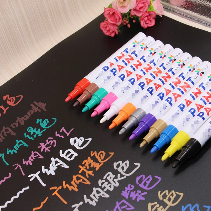 White Waterproof Cars Wheel Tire Oily Mark Pen Auto Rubber Tyre Paint Pen Cd Metal Permanent Paint Marker Graffiti Touch Up