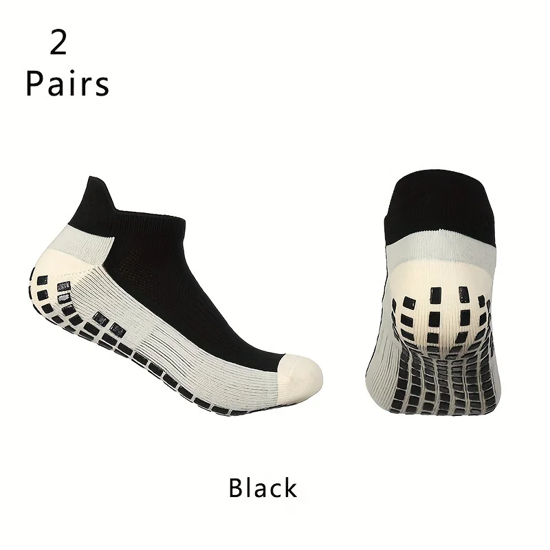 HA WA 2 Pairs Mens Cotton Ankle Football Socks Non-slip Silicone Sole Professional Sport Socks Breathable Soft Men Socks