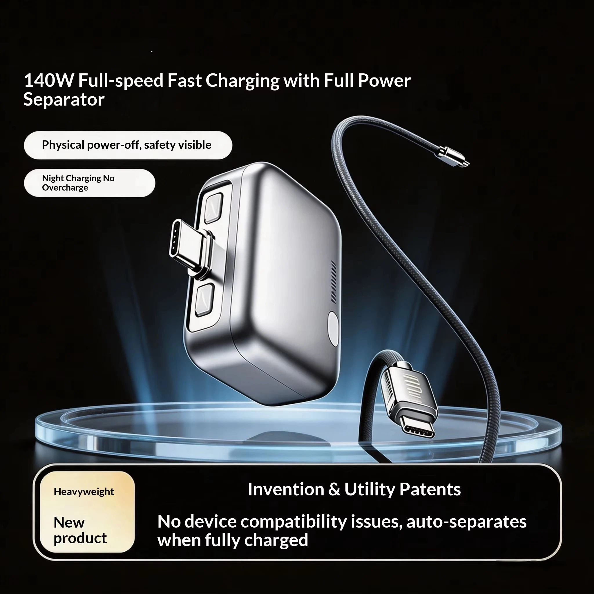 Type C 140W Physical-Disconnect Battery Guard Smart Auto Stop Charging Protector Full Battery Auto Disconnect for Phones Laptops