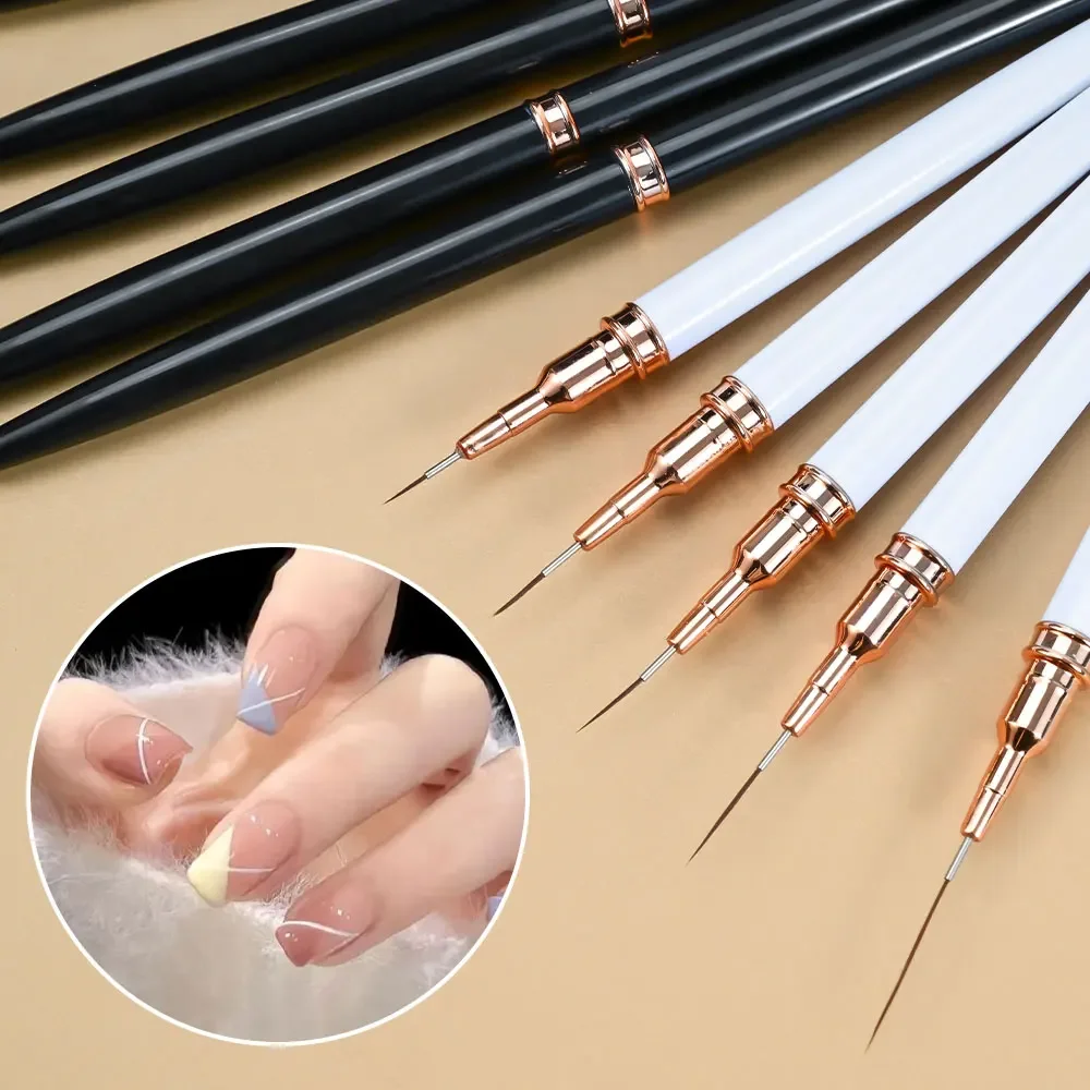 5Pcs 7/9/11/15/25MM Nagel Liner Pinsel Set UV Gel Nagel Pinsel Kits Französisch Streifen Linie Malerei Zeichnung Blume Stift Maniküre Werkzeuge
