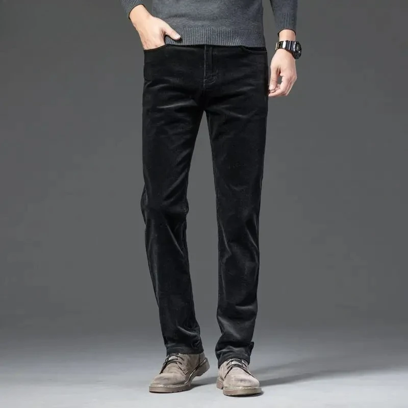 

Мужские классические брюки из вельвета прямого кроя для работы, осенне-зимние повседневные зауженные брюки в корейском стиле, недорогие длинные брюки-слаксы