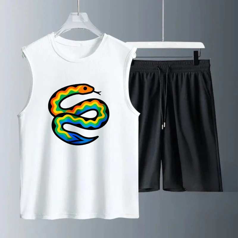 

Men's Tank top Sets Breathable sweatshirt set new men's sets Men's summer clothing Fashion Summe Polyester Short Sleeve+ Shorts
