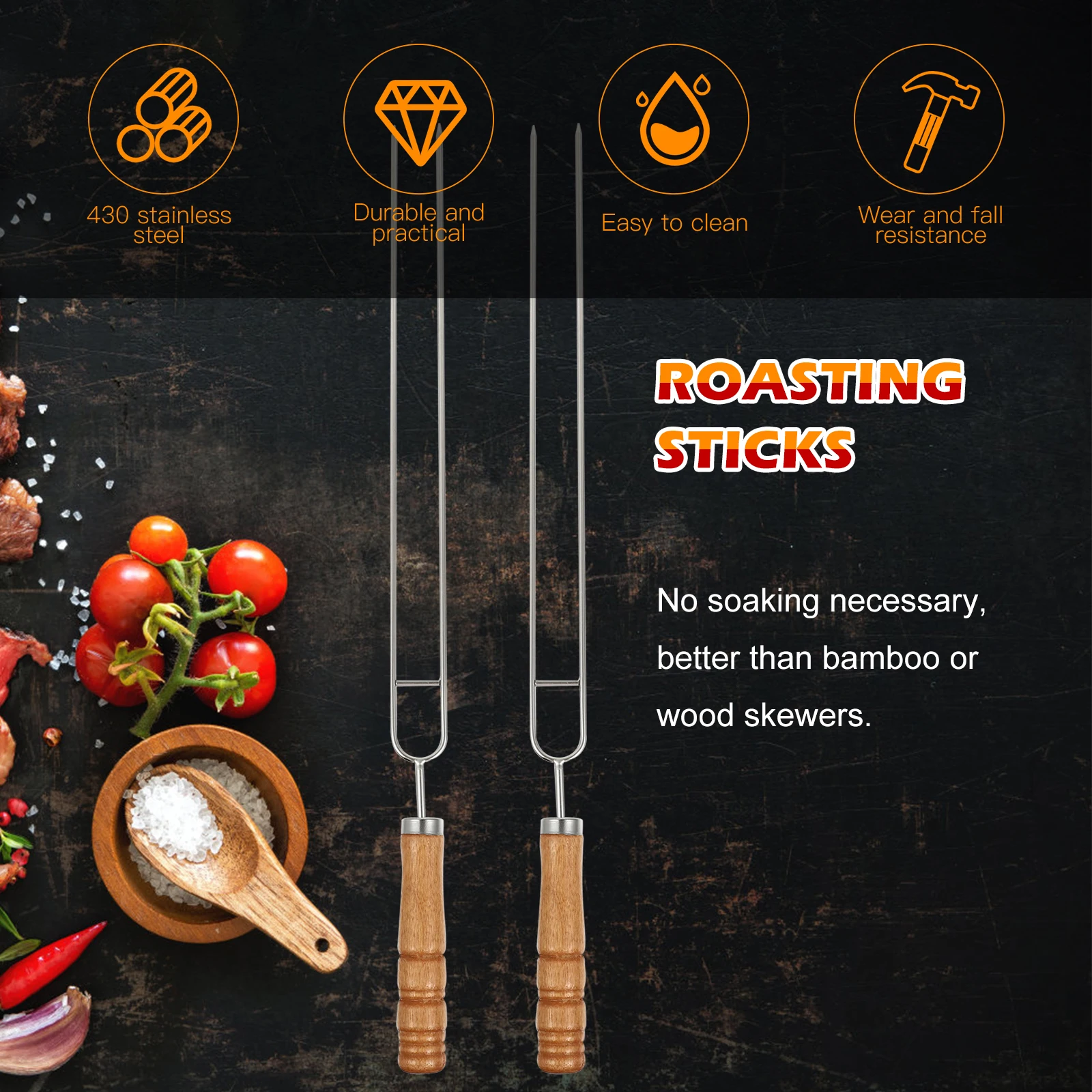 

6Pcs 2-Prong Stainless Steel Barbecue Skewers Eco-Friendly Reusable No Rusting Easy Clean Bbq Tools for Grilling Camping Picnic