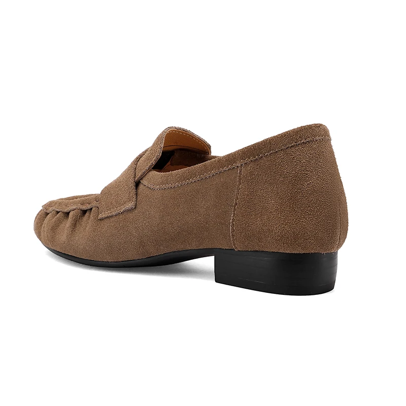 Smallhut nova tendência primavera camurça de vaca mocassins femininos marrom cáqui chocolate cinza retalhos sapatos dedo do pé redondo costura salto b