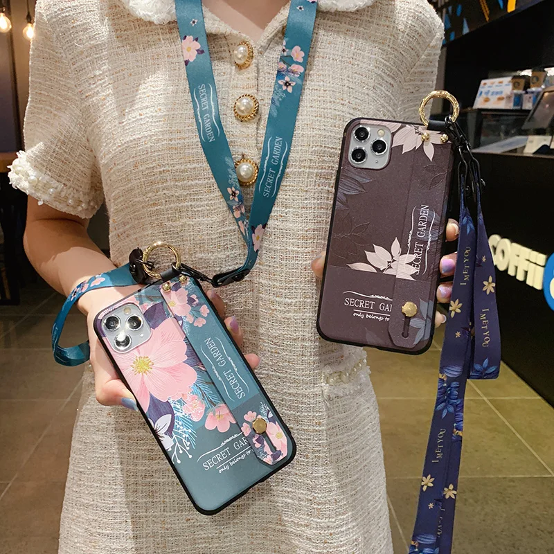 Portable Neck Lanyard Flower Wrist Strap Phone Holder Case for Xiaomi Redmi 9T 10C 9C Note 10 11 Pro 9S 8 7 Mi 11T Poco X3 M3 F3