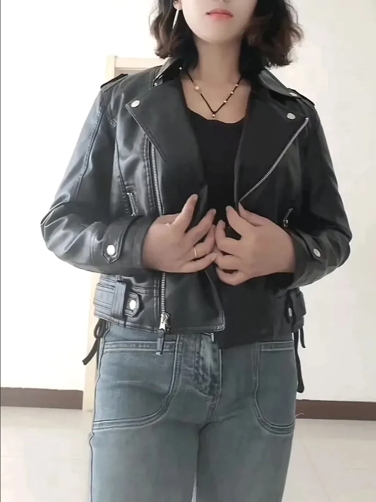 Short PU Leather Jacket Korean Style Slim Fit High Waist Biker Coat Versatile Autumn Winter Women's 2025 New Cropped Jacket
