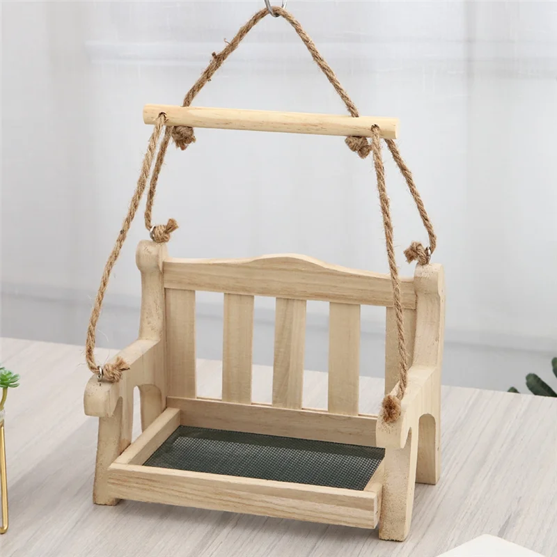 

AAAC-Outdoor Wooden Bird Feeder Automatic Hanging Chair Feeder Balcony Villa Garden Bird Feeder Hummingbird Feeder