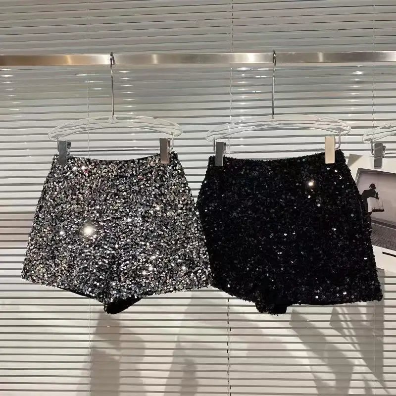Girls' Spring and Autumn New Shining Heavy duty Elastic High waisted Children's Korean Shorts Hot Pants Trendy