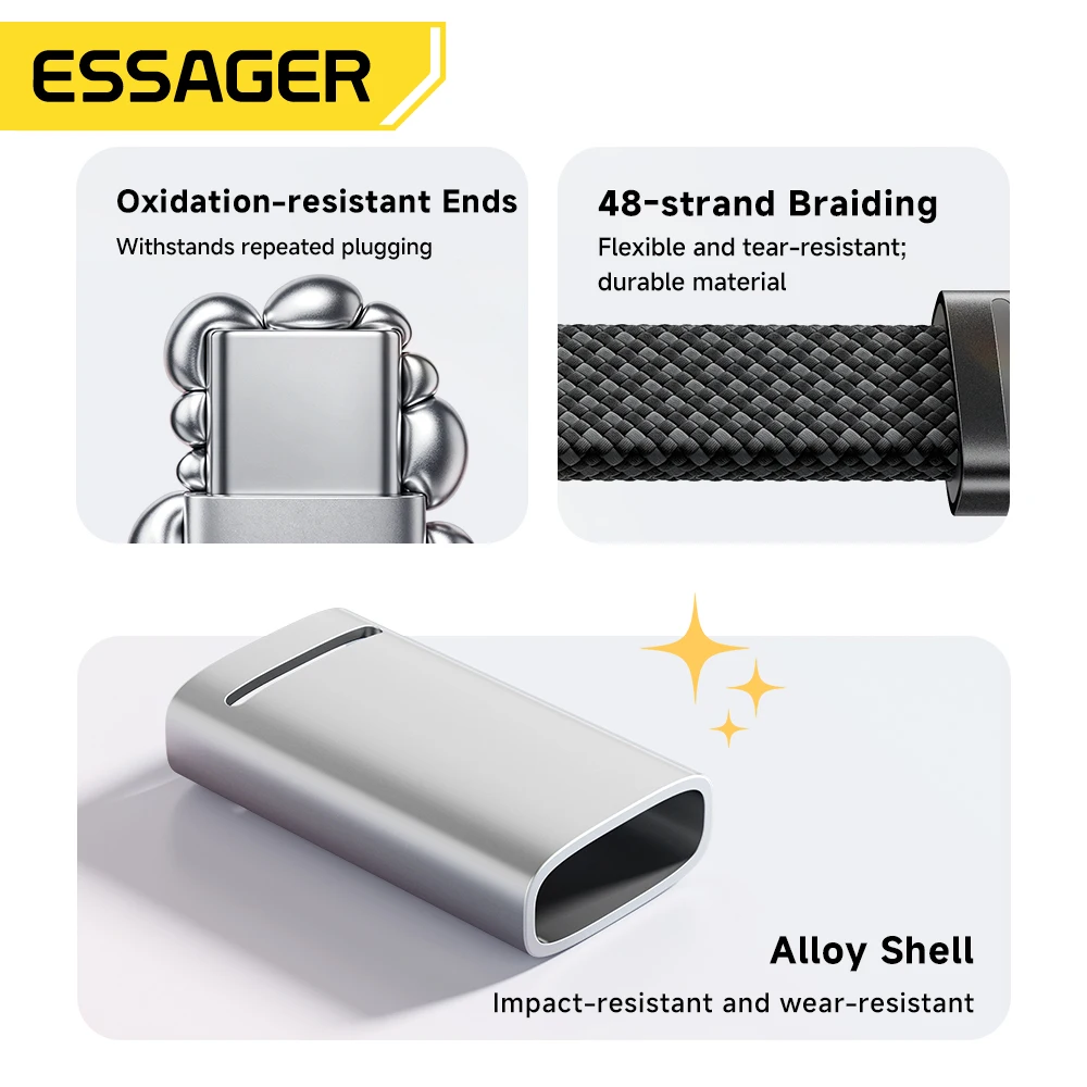 ESSAGER 100W USB C To Type C Slim Cable 5A PD Fast Charging for MacBook iPhone 17 16 Pro Max iPad Xiaomi Laptops USB-C Data Cord