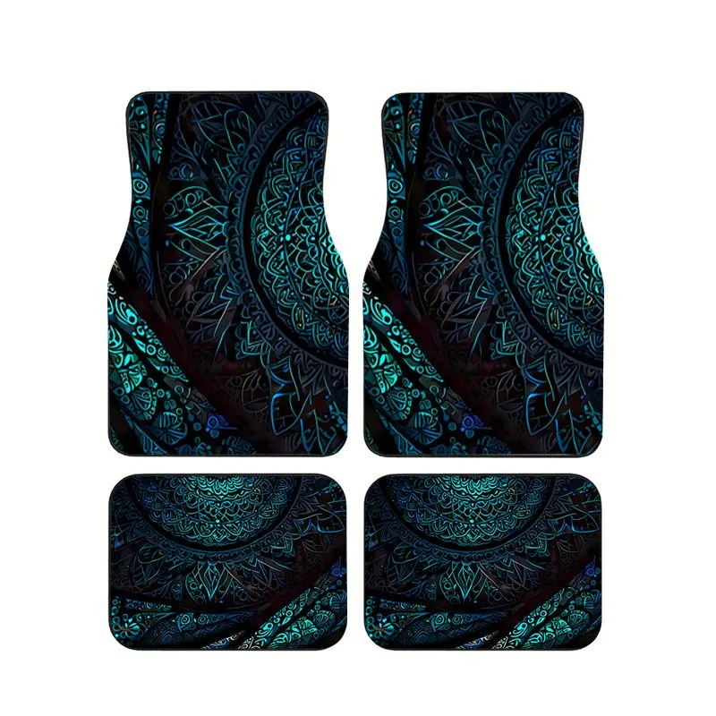 

Boho Teal Mandala Pattern Car Floor Mats Set Universal Non-slip Auto Foot Mats