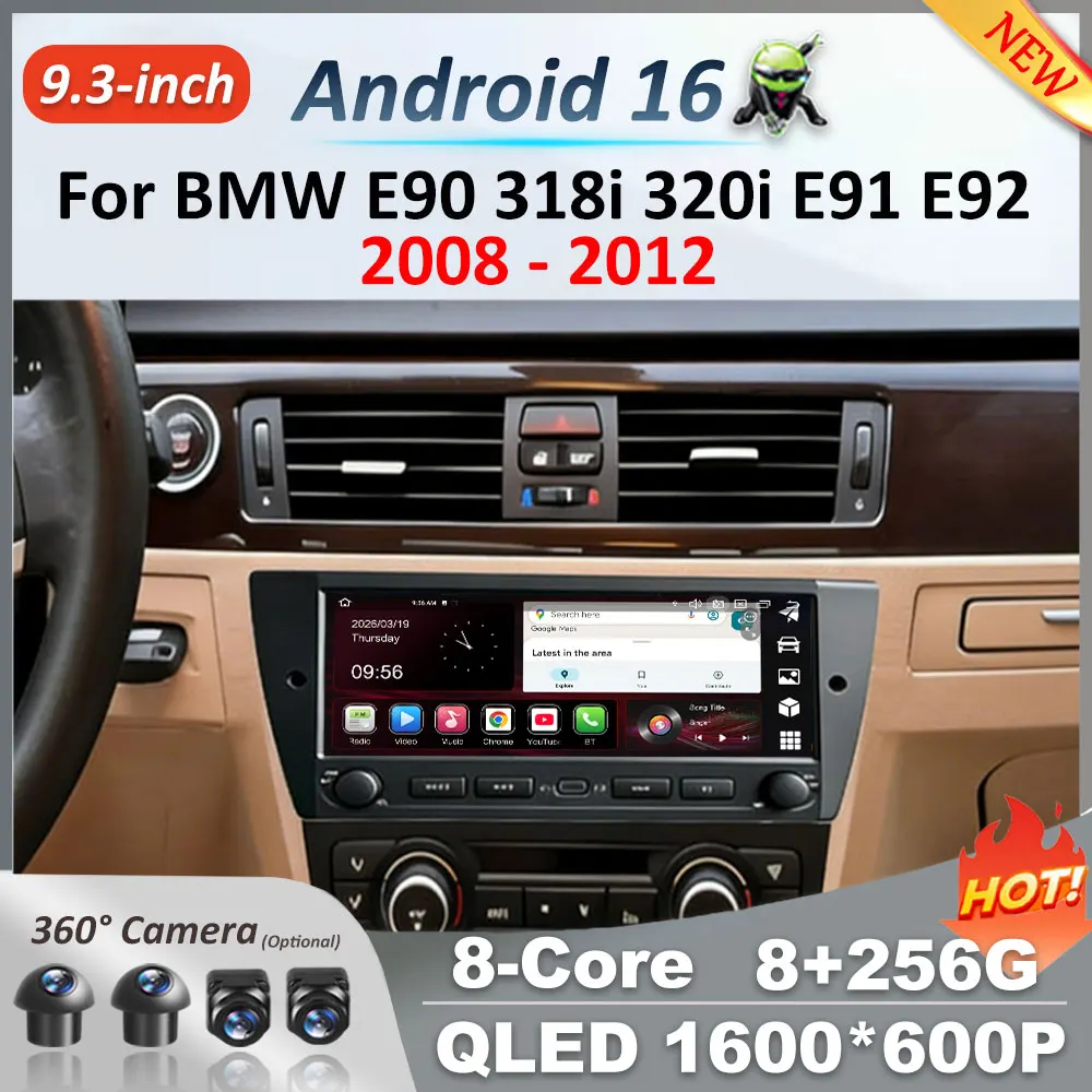 9,3'' Android 16 Carplay für BMW E90 318i 320i E91 E92 2008 - 2012 Autoradio Multimedia-Videoplayer GPS WiFi 4G BT HD-Bildschirm