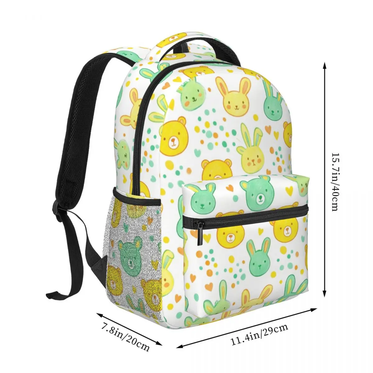 Cute School Backpack Mixed Bear Bunny Heart Soft Kawaii White Sunny Yellow Mint Sweet Bookbag for Girls Teens Daily School Kids