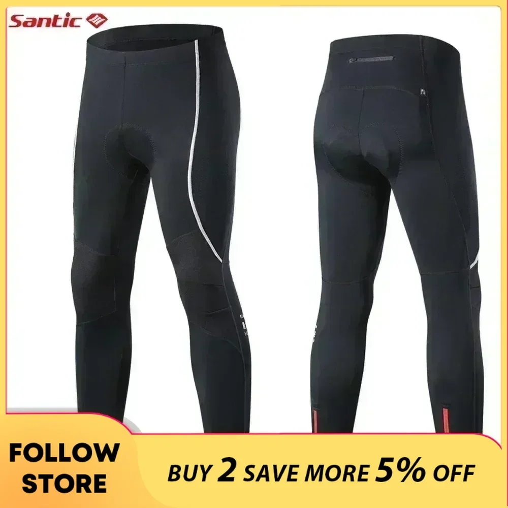 

Santic Winter Cycling Pants Men's Fleece Windproof Professional MTB Road Riding Bicycle Trousers Reflective Padded Gym Clothing