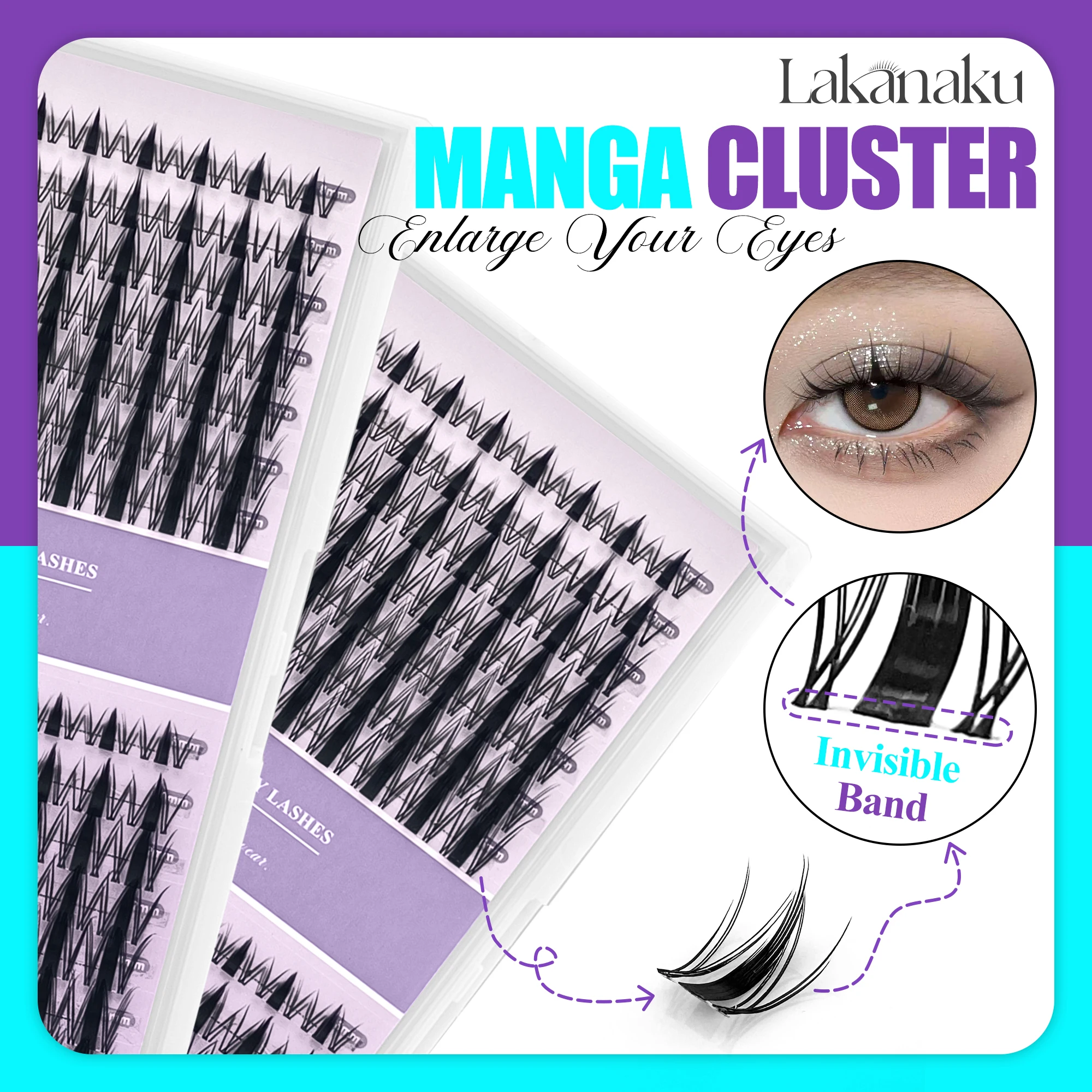 LAKANAKU Cat Eye Cluster Ciglia Fascia invisibile Ciglia da fata 8-16mm Wispy Mange Ciglia a grappolo fai da te