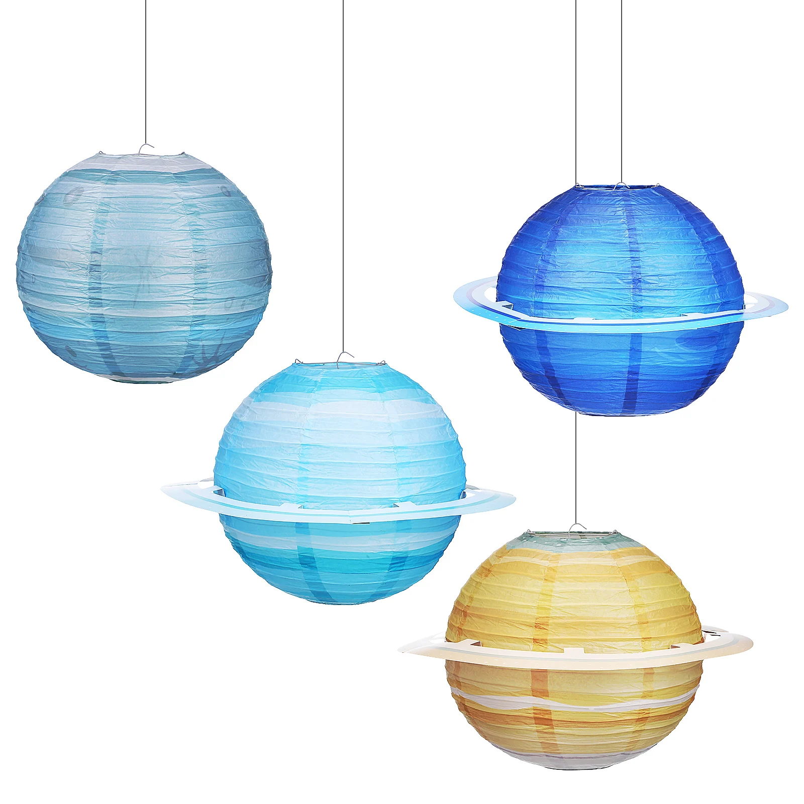 

4 Pcs Paper Space Paper Blue Yellow Space Decor Birthday Party Room Hanging Festival Supplies