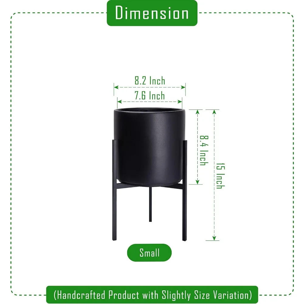 

Modern Black Cylinder Planter with Stand, Small 8 Inch Pot for Indoor Plants, Home Decor Gift Idea