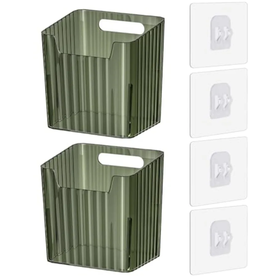 

Set of 2 Storage Organizer Bins Wall Mounted Floating Shelves Fridge Organizer Stackable Clear Plastic Storage Bins for Wall, R