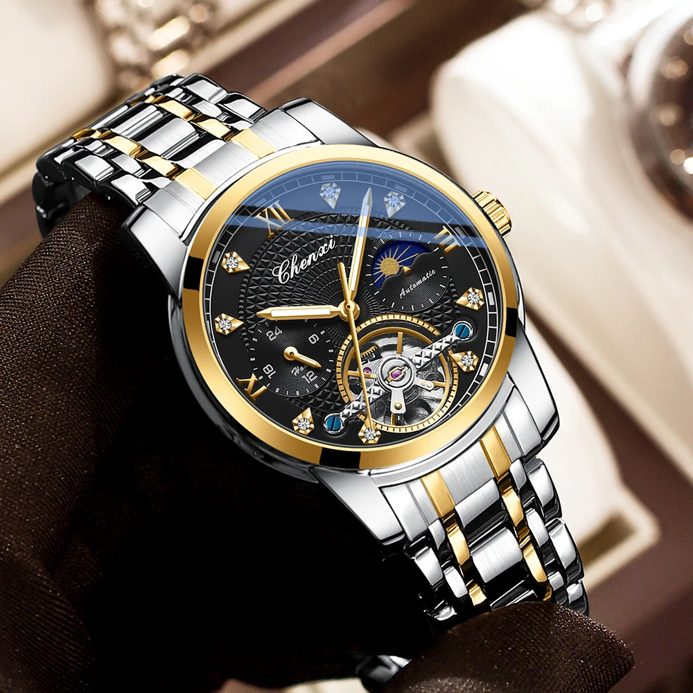 CHENXI Mens Mechanical Watches Top Brand Stainless Steel Automatic Watch Men Waterproof Business Wristwatch with Luminous
