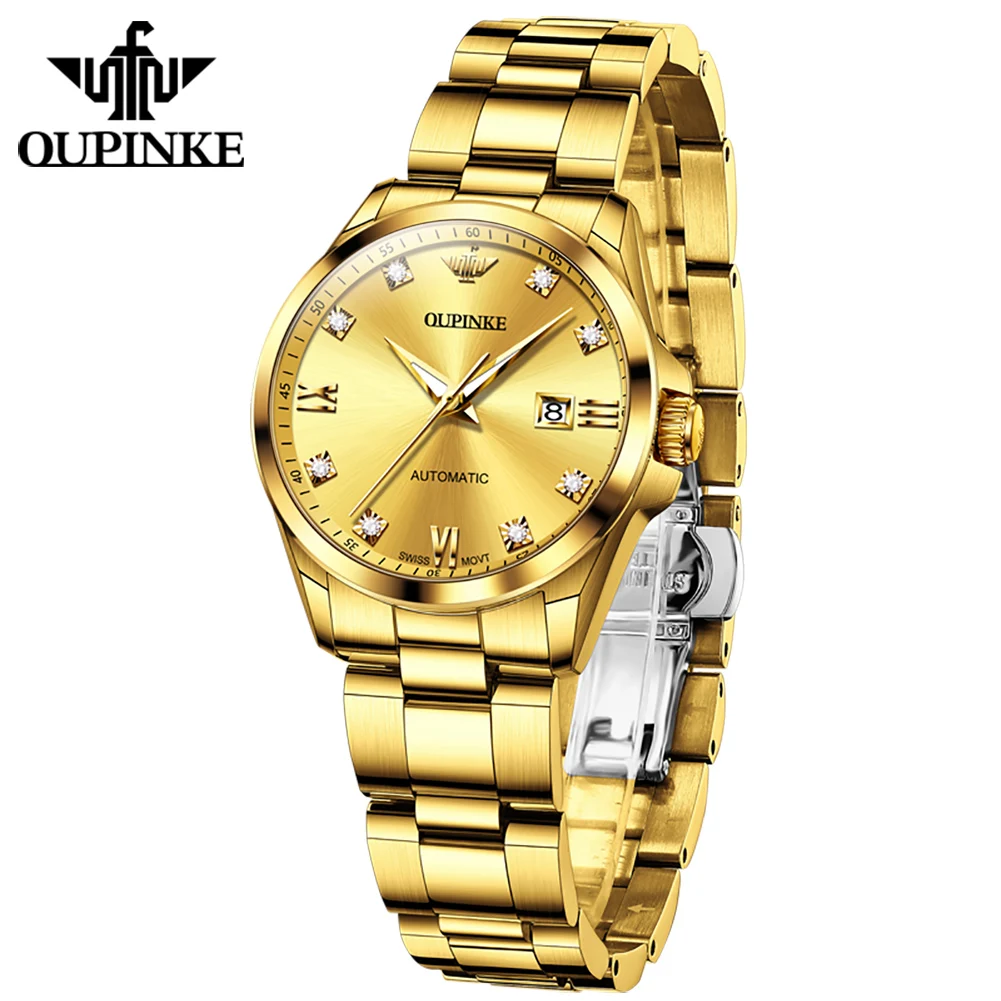 OUPINKE Real Diamond Automatic Watch Women Luxury Brand Sapphire Mirror Original Swiss Movement Waterproof Mechanical Wristwatch