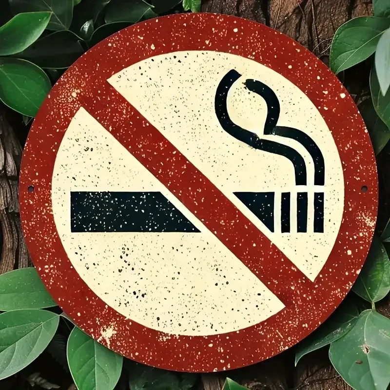 2D Flat 1pc Decorative Sign - No Smoking Wall Sign | Durable Wood, Retro Style, Red And Striped Border, Perfect Gift,