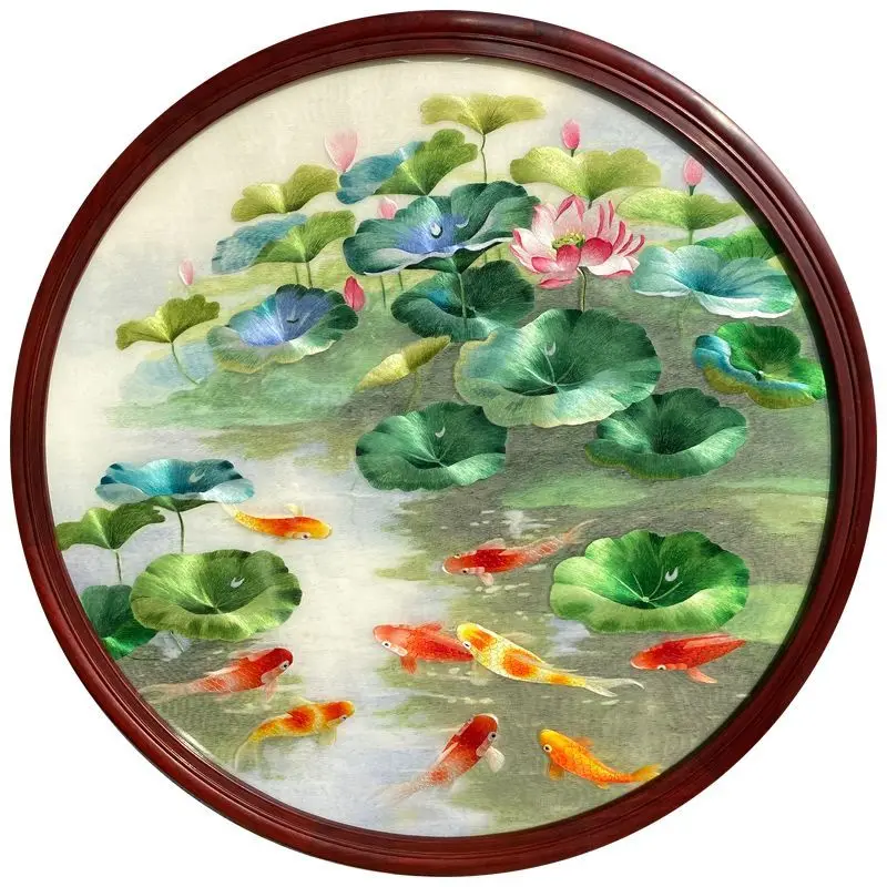 Embroidery hanging painting lotus flower fish belt frame Suzhou embroidery living room study restaurant