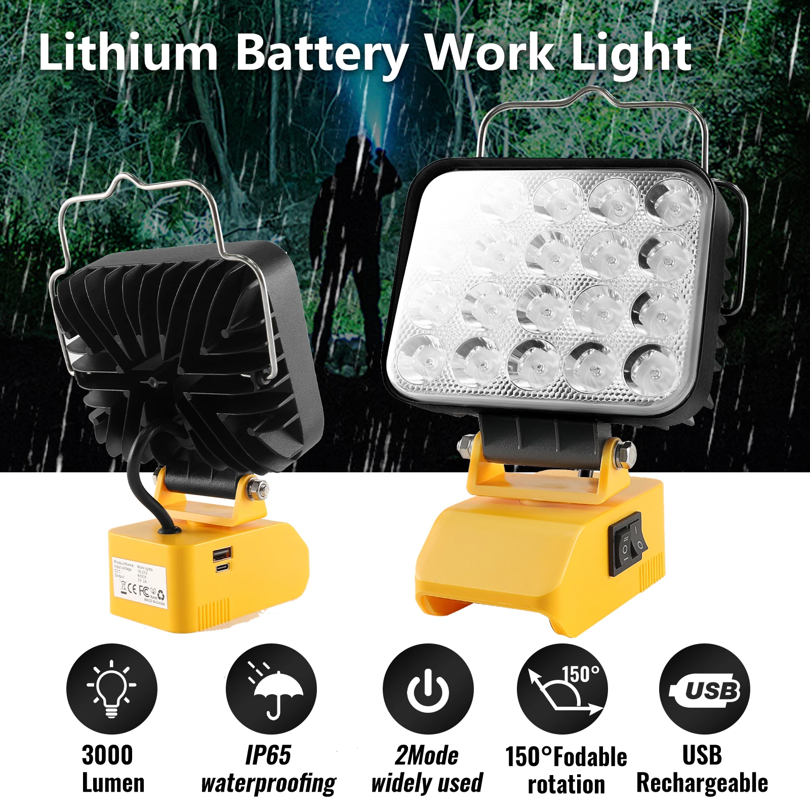 Rechargeable Solar Flood Light Outdoor Portable LED Reflector Spotlight Rechargeable Projector Floodlight Construction Lamp