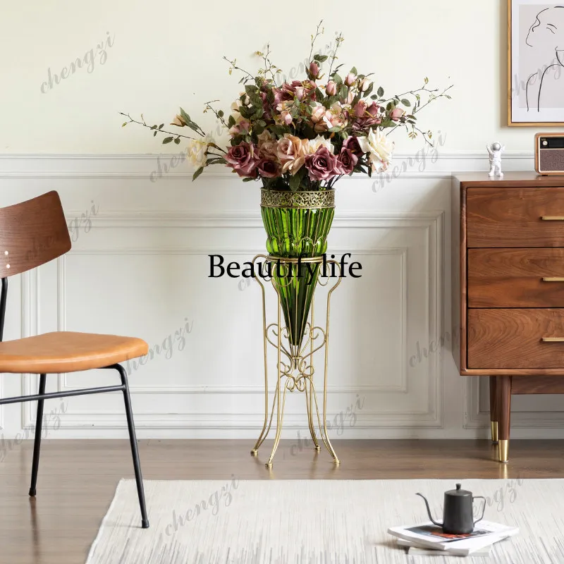 A95 European creative home floor vase ornament living room flower arrangement simple transparent glass ornament