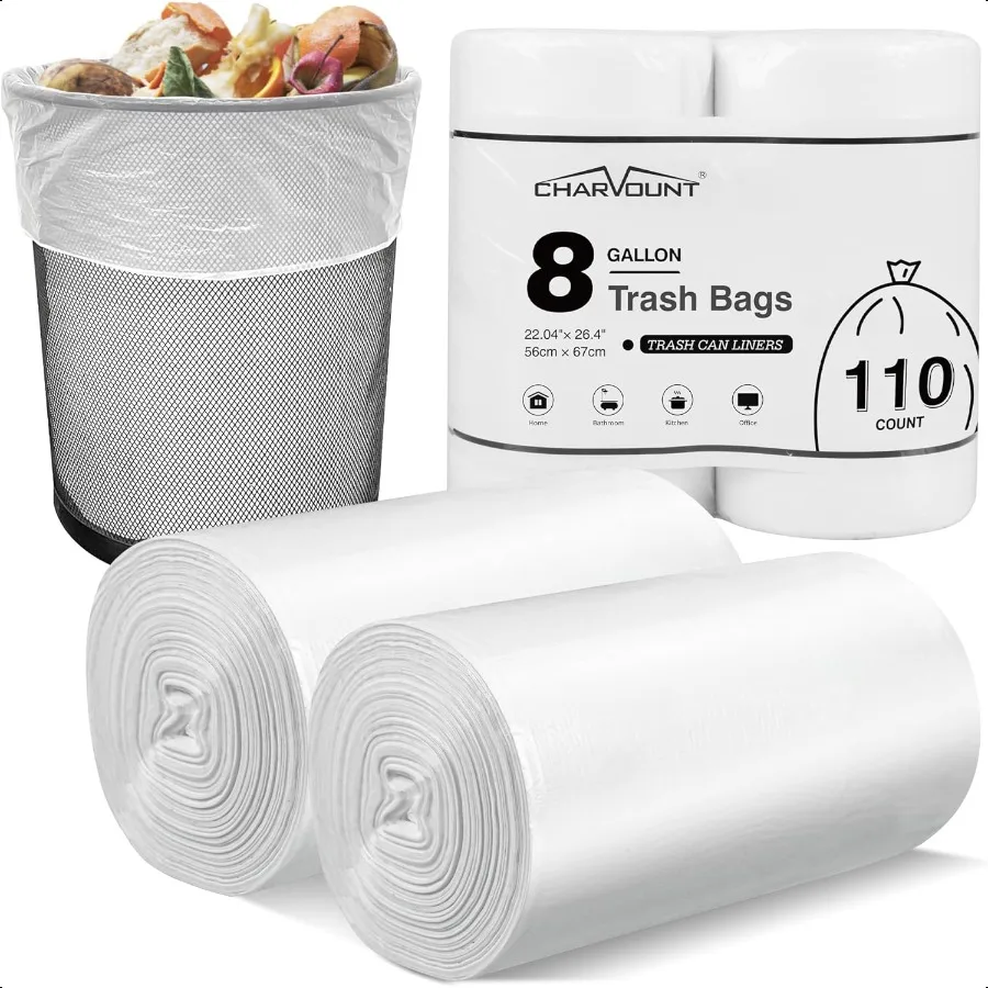 

Мешки для мусора на 8 галлонов, мешки для мусора среднего размера на 110 шт., вкладыши для мусорного бака для ванной комнаты, кухни, офиса, прозрачные, без запаха