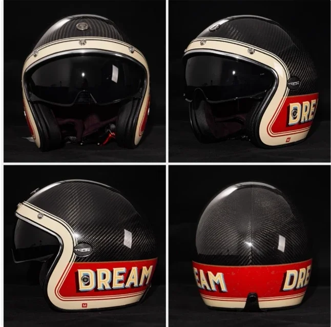 ECE-certificering TORC 3/4 open motorhelm koolstofvezel transparante bubble spiegel vintage motorhelmen capacete