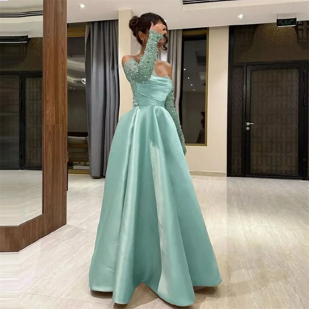 

Evening Gown Prom Dress Sweetheart Ball Floor Length Shirred Bead Draped Bespoke Occasion Dresses Saudi Arabia Formal