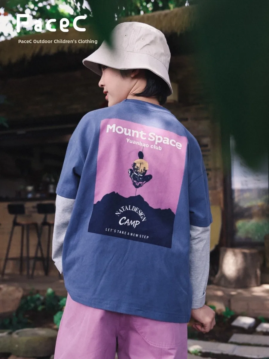 Facec Pure Cotton Long Sleeve T-Shirt for Boys Outdoor Loose Fit Spring Autumn New Style Camping Windbreaker Top Two-Piece Ef...