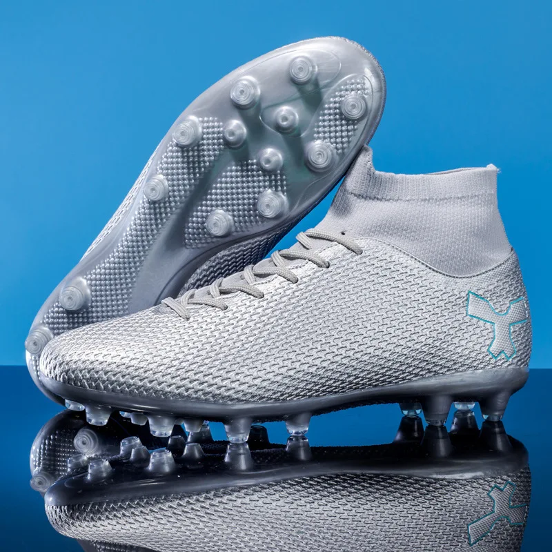 1Pair High-top Football Shoes, Teens&Students, TF Stud, Breathable, Wear-resistant, Leather Training Sneakers, Turf Field
