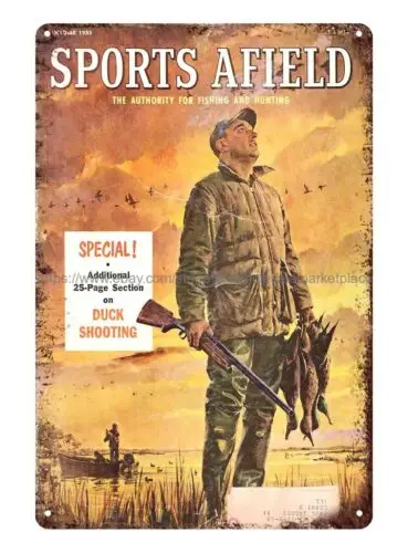 1955 Sports Afield hunting sportsman duck rifle hunter tin sign metal wall