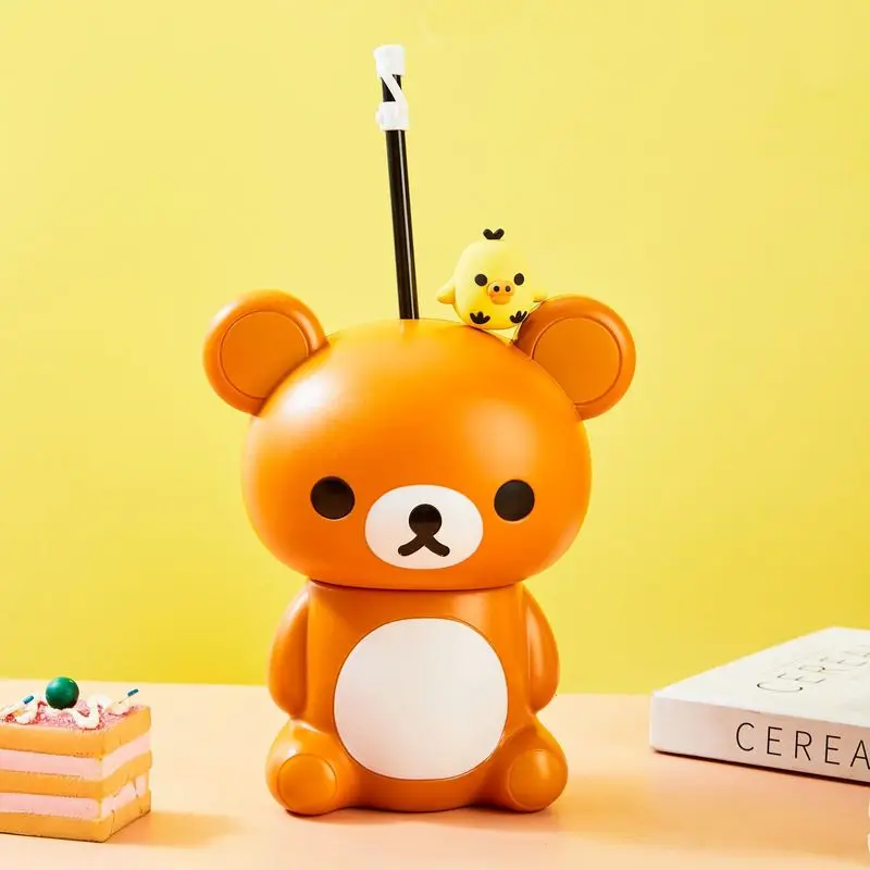 Cangkir Air Plastik Sedotan Anime Kartun Kawaii Rilakkuma 550ml – Mug Perut Besar Tahan Panas Bergaya Jepang yang Lucu Hadiah Kejutan