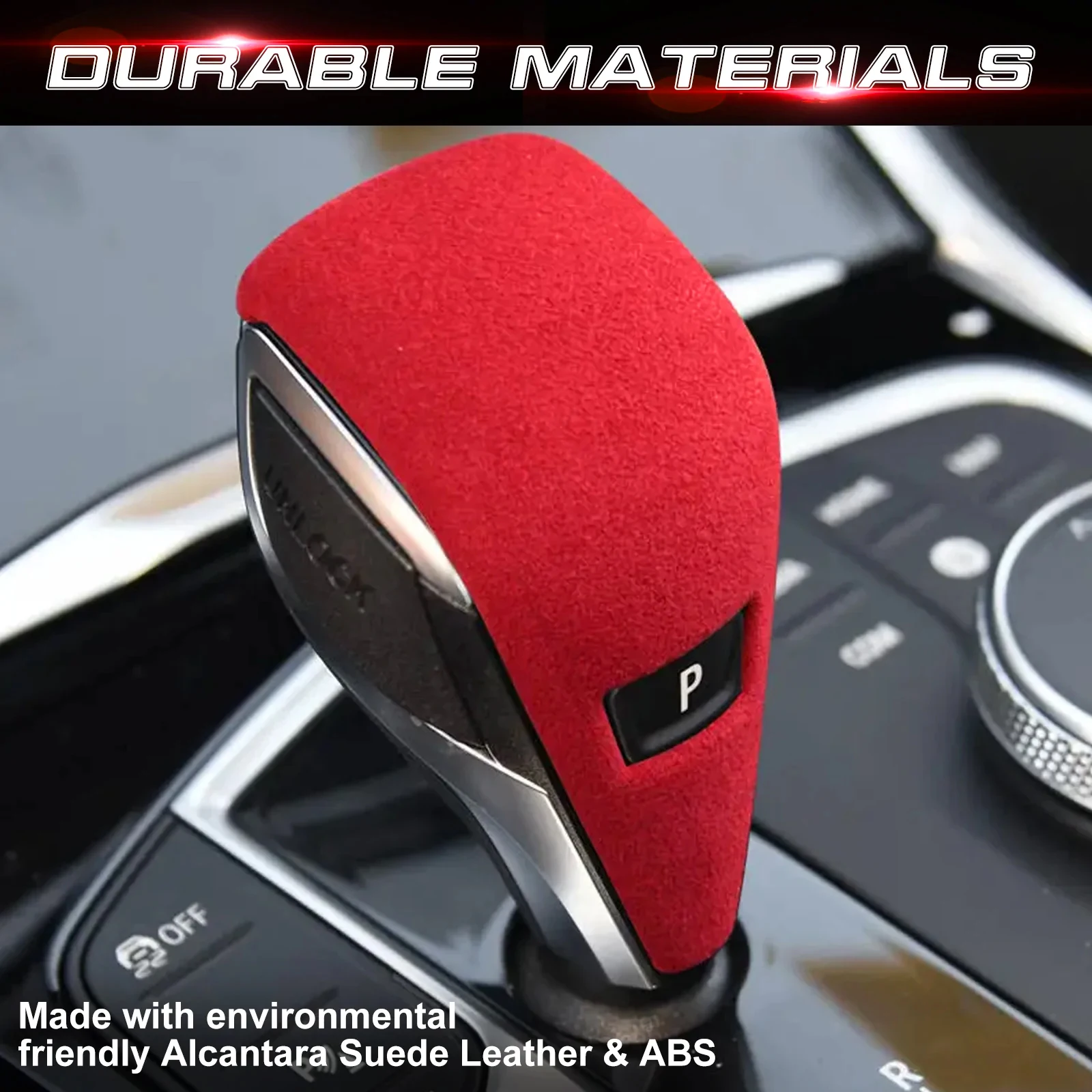 RED Interior Gear Shift Knob Overlay Frame Cover Decor Sticker Alcantara Suede For BMW G20 G21 G28 3-Series 2019-up 2020 2021