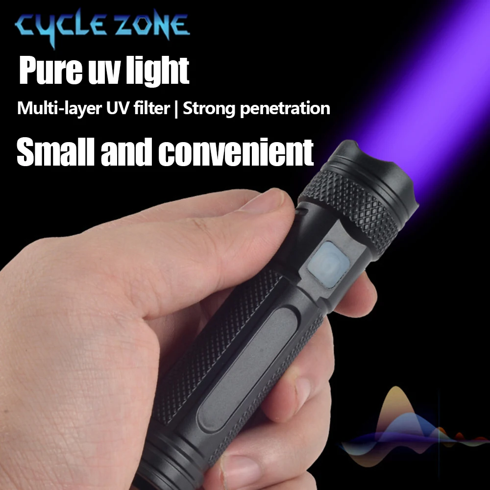 Mini Ultraviolet Handheld Torch Rechargeable 365nm UV Flashlight Purple Torch Jade Money Detector Pet Urine Stains Detector