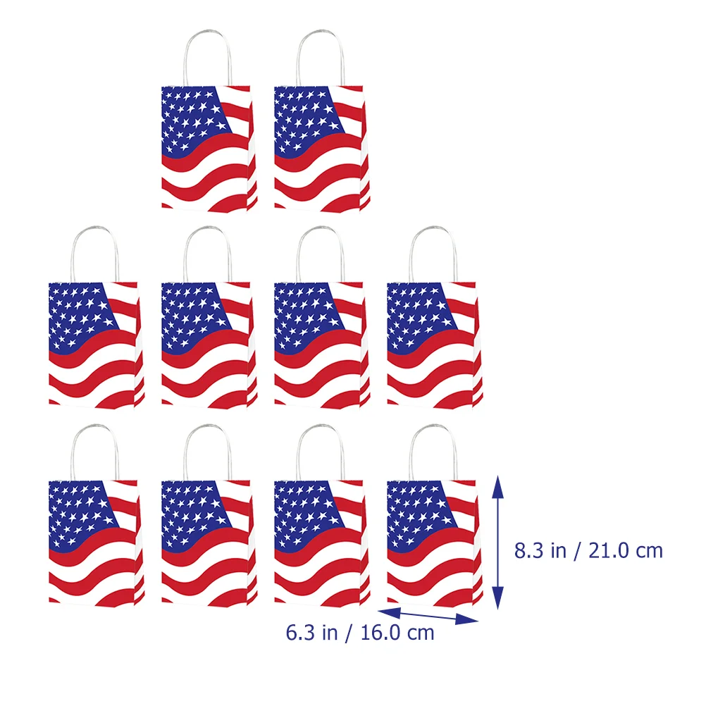 10 Pcs Independence Day Paper Bag Patriotic Gift Bags with Handle Candy Goodies USA Flag American Gifts