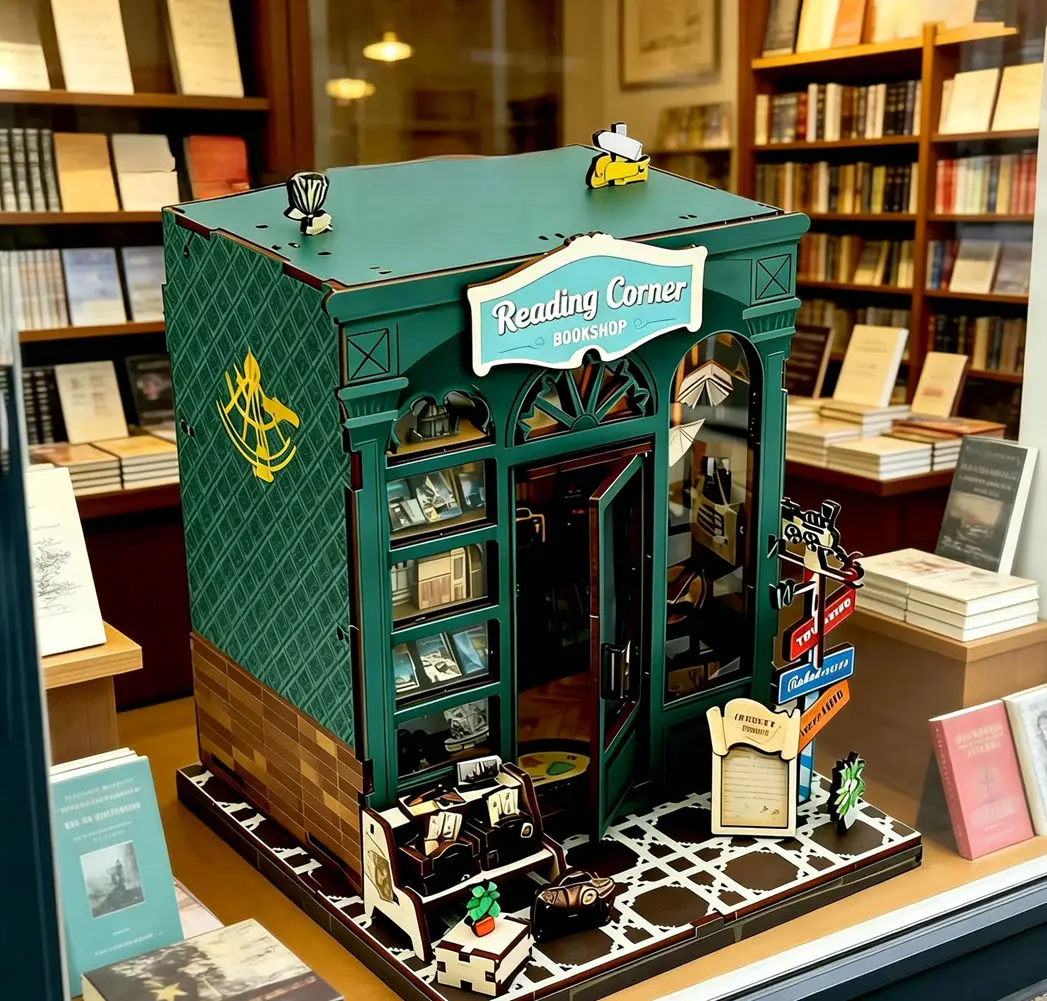 

3D Wooden DIY Bookshop House Kit,Mini Street View Book Store Model,Adult Teens Handcraft Puzzle Creative Home Decoration Gift