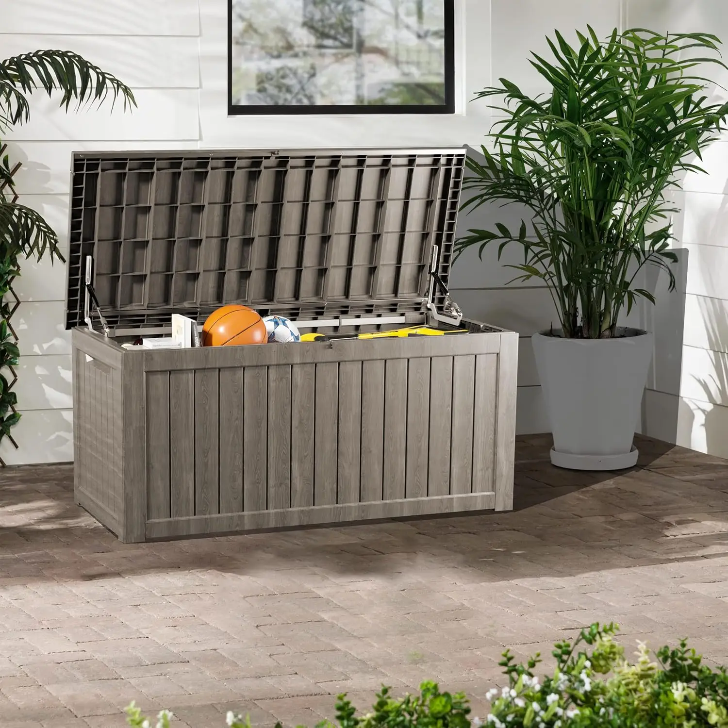 280 Gallon Outdoor Storage Box Waterproof, Lockable Resin Deck Box Large Storage Bin for Patio Furniture Cushion, Garden Tools,
