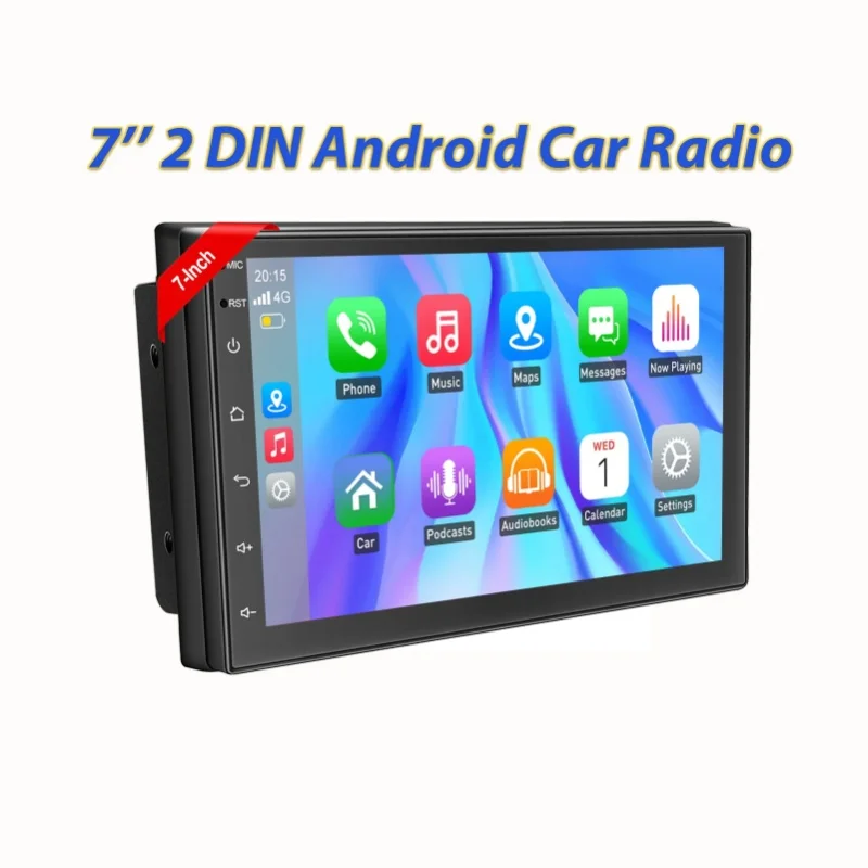 ESSGOO 7" 2 DIN 8-Kern 6+128G Android 14 Autoradio Kabelloses Carplay Android Auto GPS-Navigation RDS AM FM WLAN Bluetooth Mirror Link SWC Touchscreen Multimedia-Player 7 Farbige Lichter