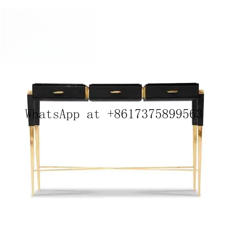Design Luxury Gold Stainless Steel Brass Leg  Elegant Black Marble Entrance Corridor Console