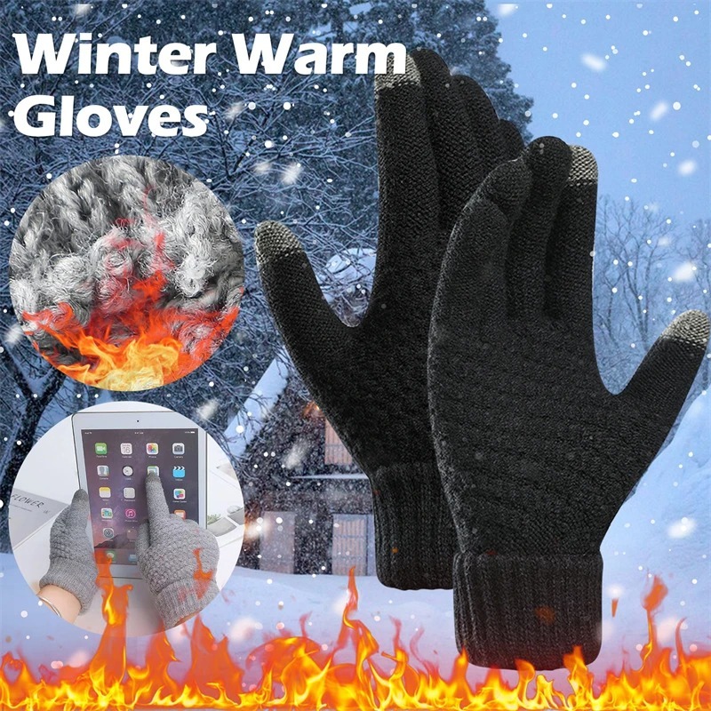  Women Men Warm Winter Touch Screen Gloves Stretch Classical Knit Mittens Wool Full Finger Outdoor Cycling Driving Glove 